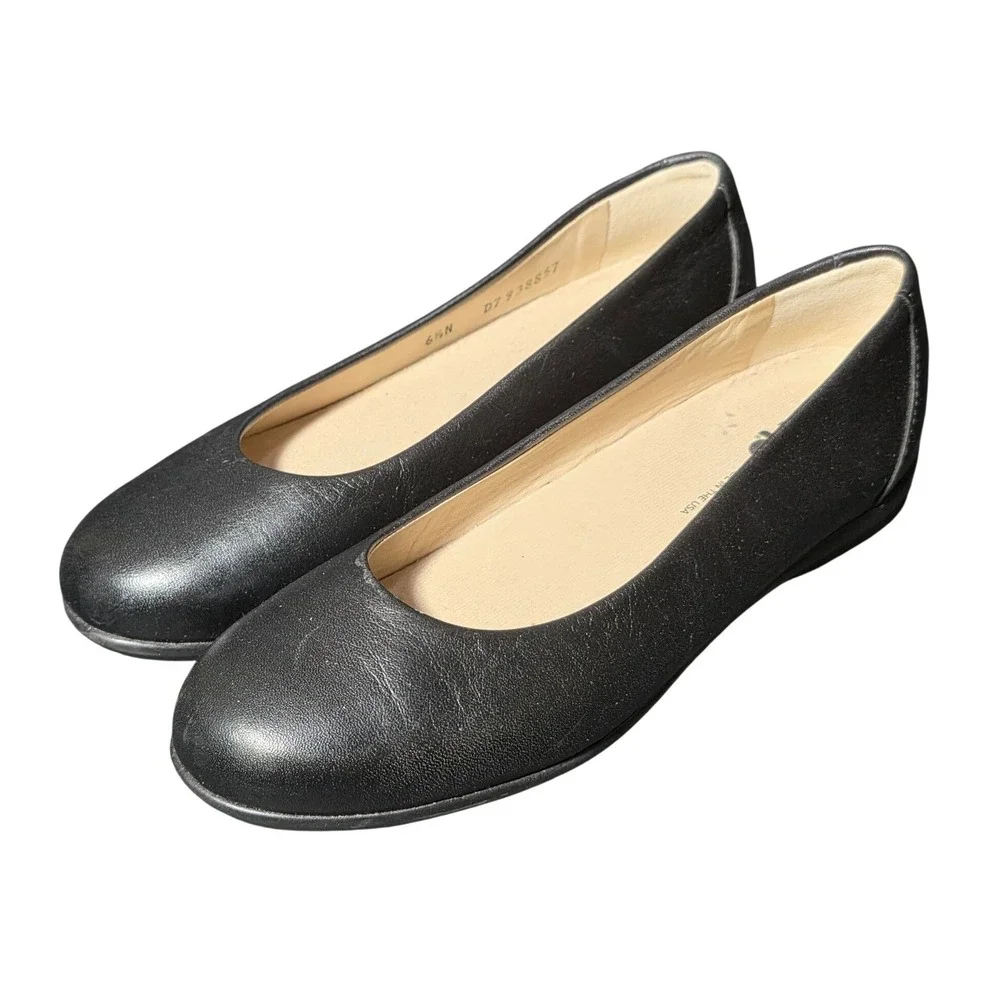 SAS Scenic Black Leather Ballet Flats Womens 6.5 N Narrow Made in USA D7 938857